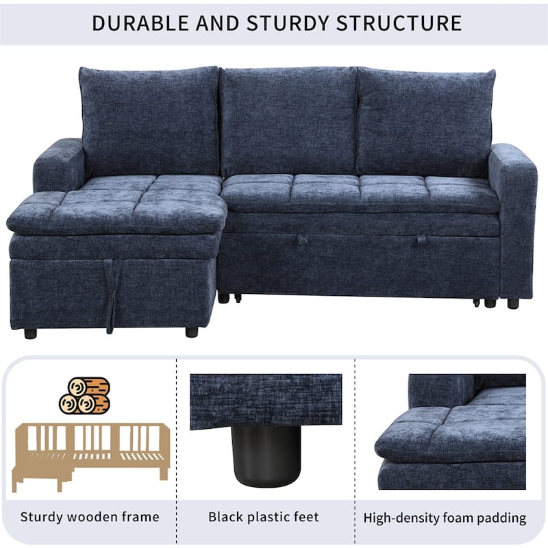 Upholstered Sectional Sofa Bed with Storage Space