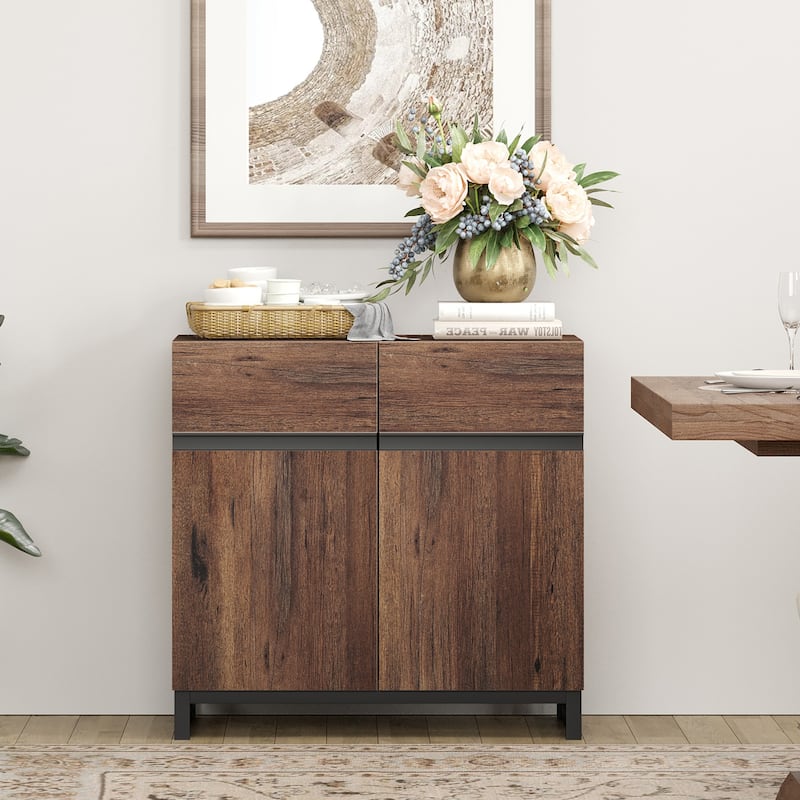 WAMPAT Storage Cabinet, Modern Sideboard with Adjustable Shelf and Metal Base
