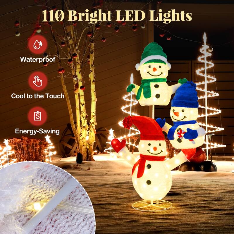 Gymax 5 FT Stacked Snowman Lighted Christmas Decoration w/110 LED