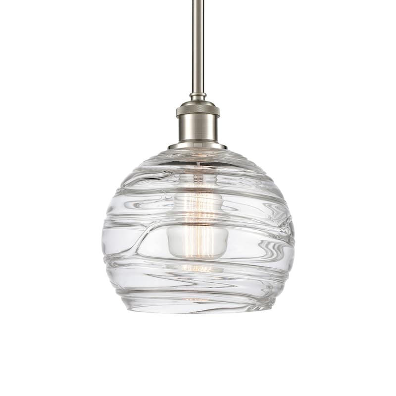 Innovations Lighting 516-1S-10-8 Athens Pendant Athens 8" Wide Mini - Clear Deco Swirl / Brushed Satin Nickel