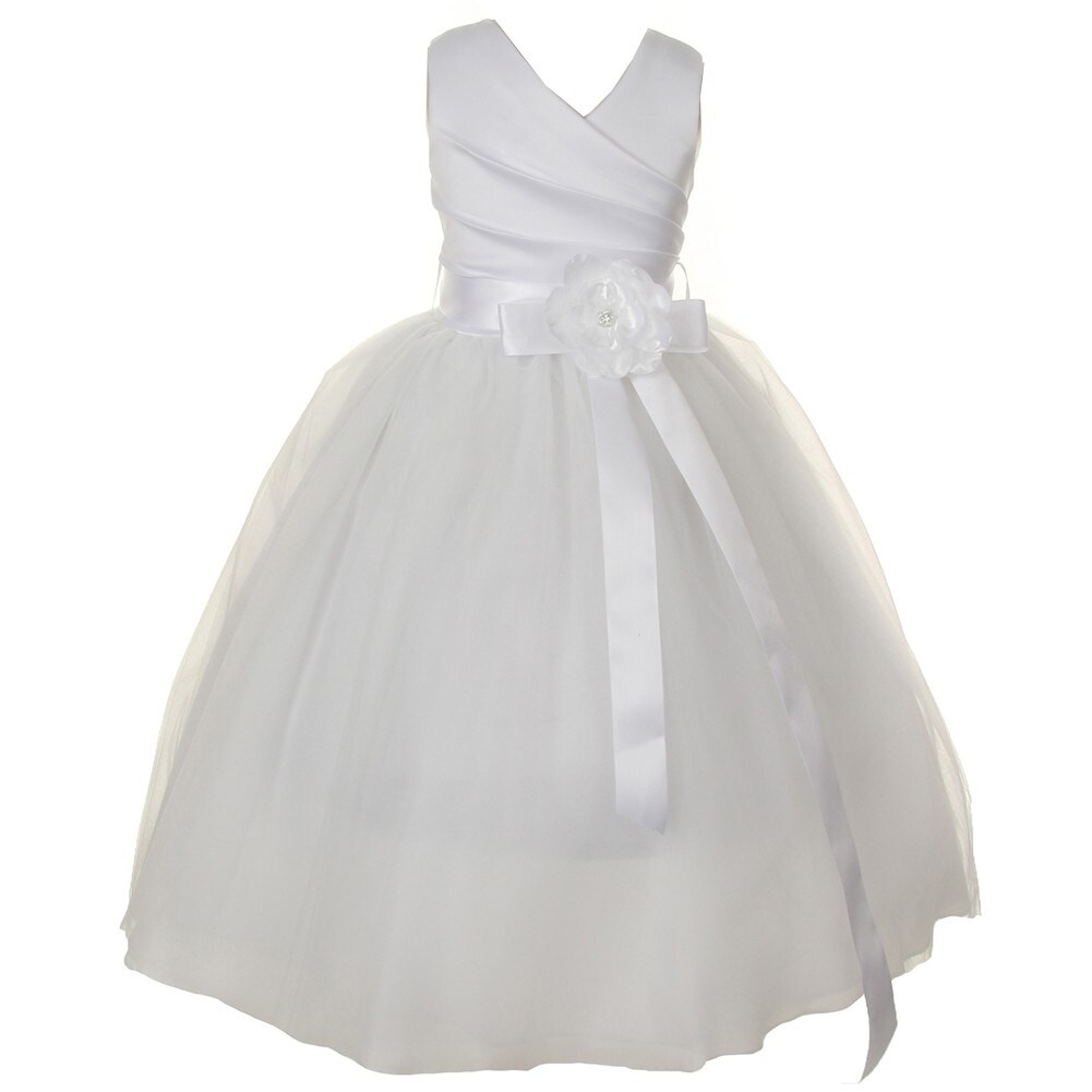 white satin v neck dress