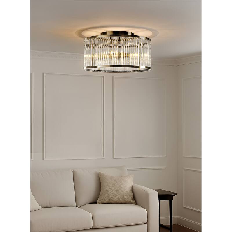 Modern Glam Black / Antique Bronze 4/10-Light Glass Drum Flush Mount Contemporary Ceiling Light For Living Room Entryway