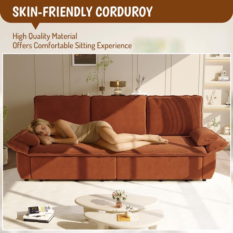 94.5" Corduroy Convertible Pull Out Sofa Bed