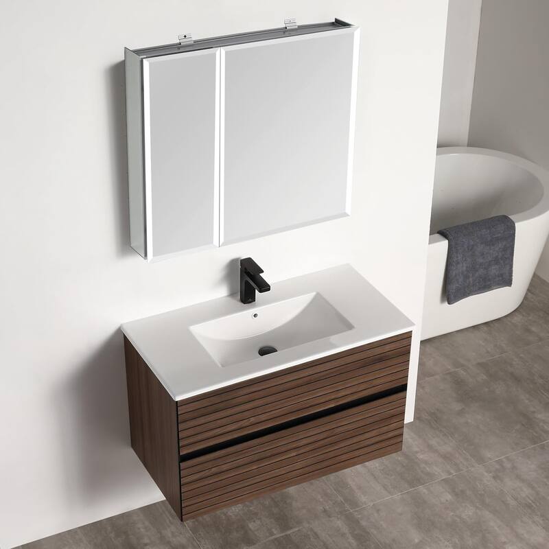 Blossom 36" Floating Bathroom Vanity with Acrylic Sink, Modern Design