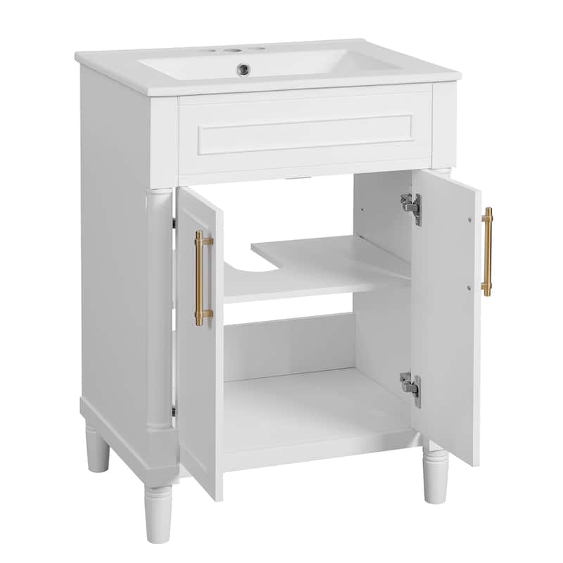 24" Bathroom Vanity with Integrated Ceramic Sink - White