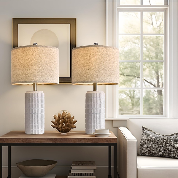 23 Table Lamp Farmhouse Bedside Lamps for Bedroom Set of 2 Ceramic End Table Lamps Traditional Nightstand Desk Lamps White