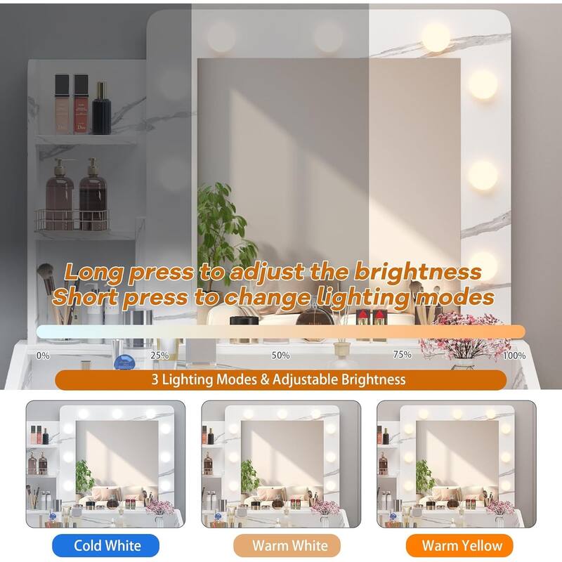 Dressing Table, Makeup Vanity Desk with Mirror and Lights for Bedroom