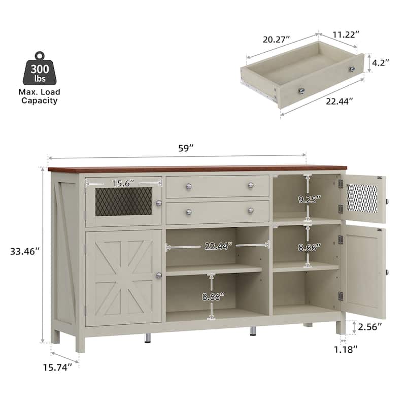 Moasis Farmhouse Buffet Cabinet with Storage, 2 Drawers Sideboard for Kitchen Dining Room
