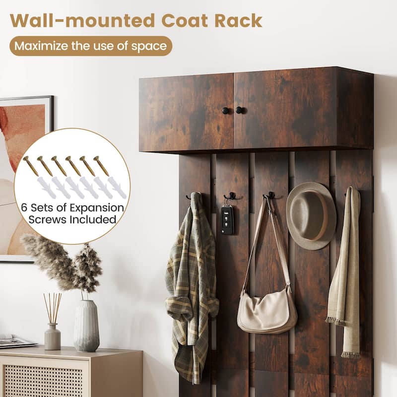 Costway Wall Mounted Entryway Wall Coat Rack with 5 Double Hooks & - See Details