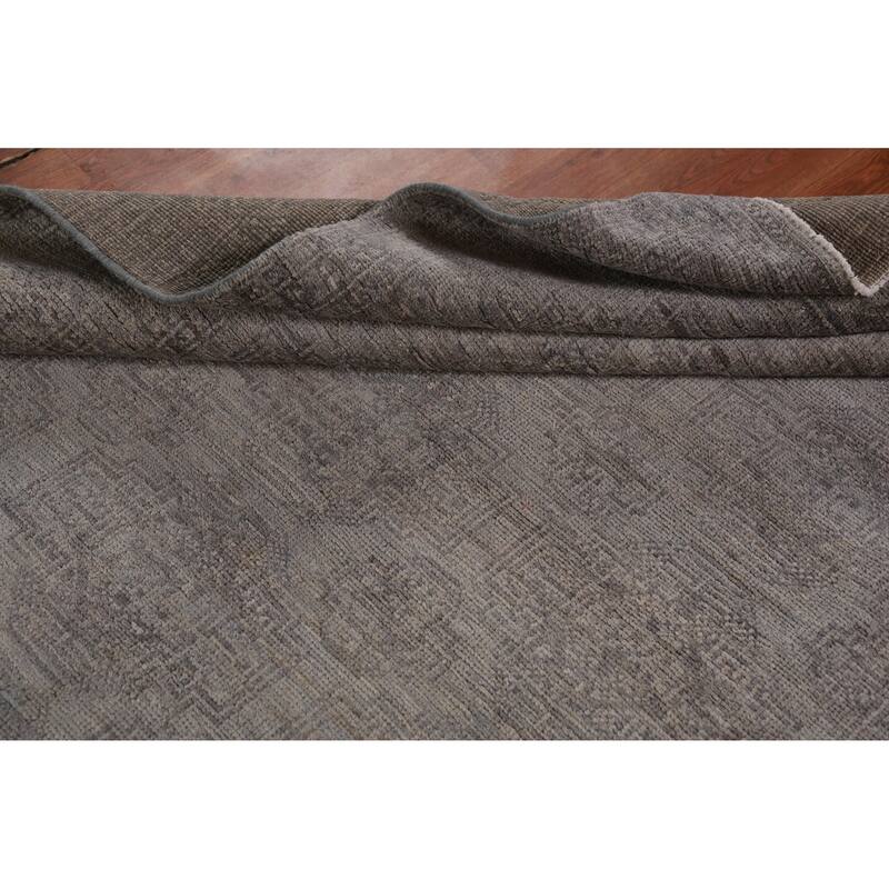 Hand Knotted Oriental 100% Wool Carpet Transitional All-Over Greys & Charcoal Oushak Area Rug - 8' 10'' X 6' 1''