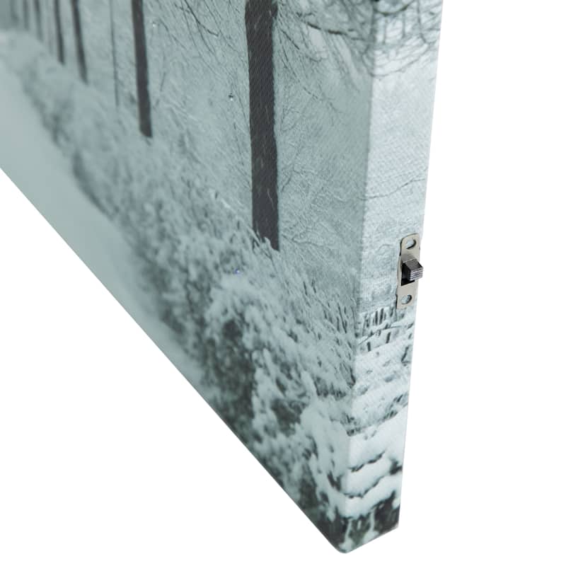 LED Lighted Fiber Optic Twinkling Snow Covered Tree Scene Canvas Wall Art 15.75" x 11.75"