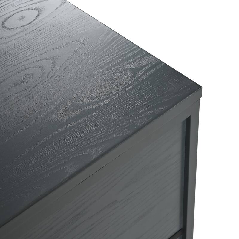 4-Door Sideboard with Large Storage Space Artificial Rattan Doors and Transparent Glass, for Dining Room Living Room