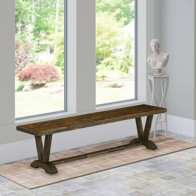 East West Furniture V-Style Modern Dining Room Bench with Wooden Seat, 72x15x18 Inch(Finish Options) - 72 - VB777