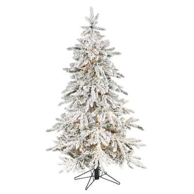 5ft. Flocked Grand Fir Artificial Christmas Tree with 650 Warm Micro LED Lights, Remote Control & 386 Branches - Cozy X-Mas Glow
