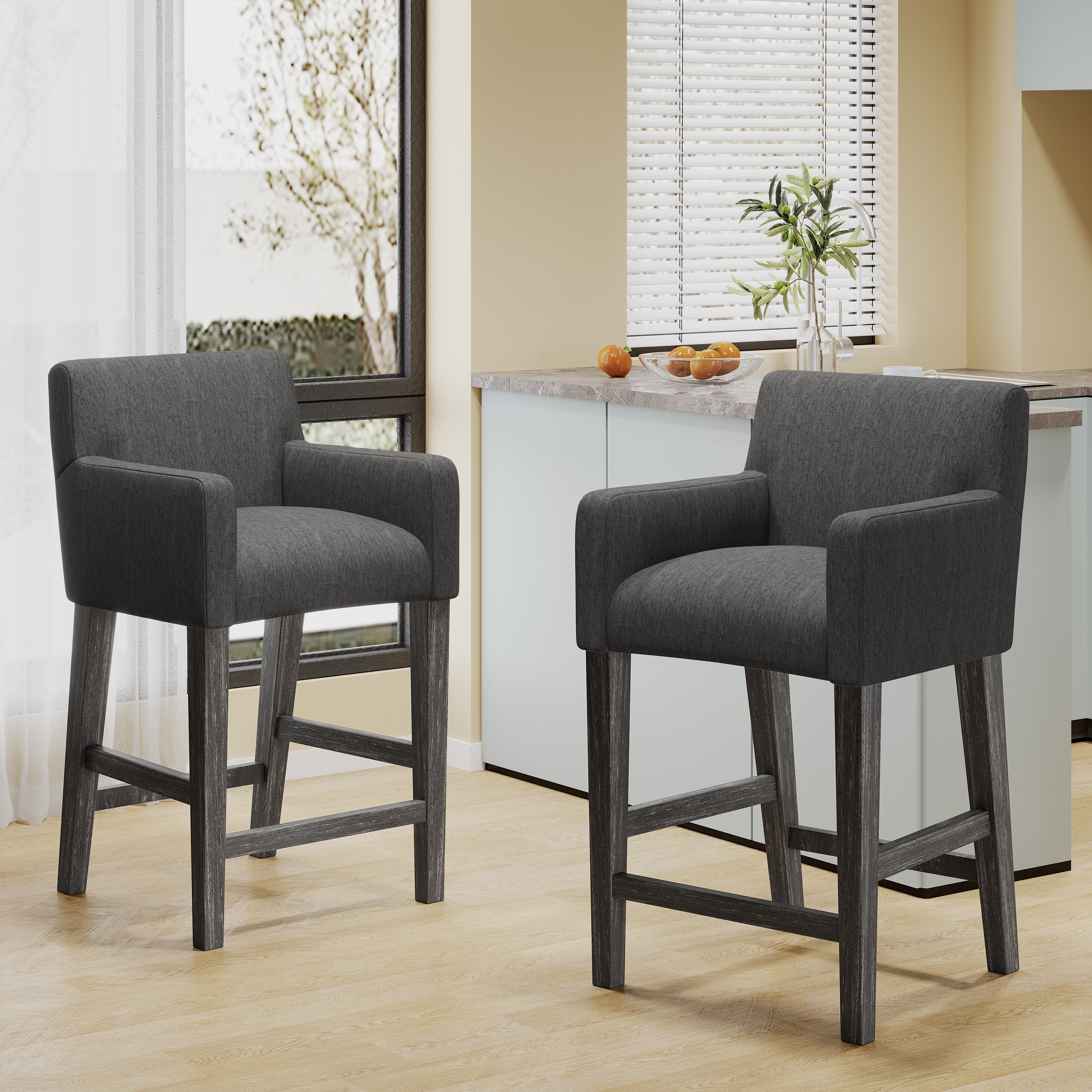 Armga Fabric Upholstered Wood 26 inch Counter Stools Set of 2 by Christopher Knight Home