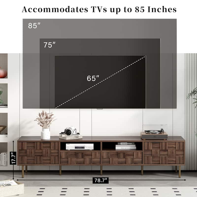 Mid Century Modern 78.7'' TV Stand for TVs up to 85", Entertainment Console with Storage, 2 Drawers & Cabinets