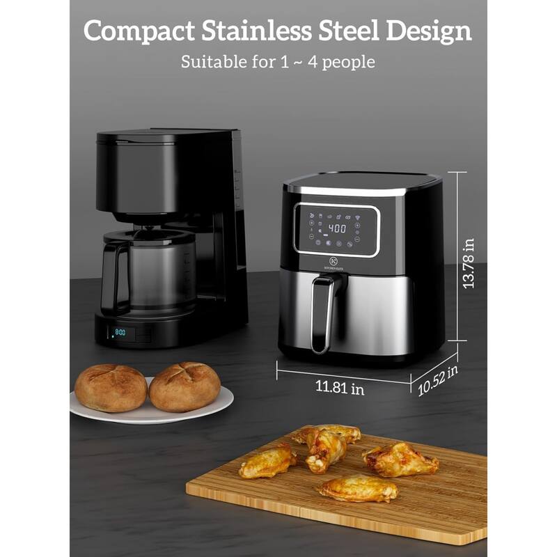 Kitchen Elite Digital Air Fryer Oven, Compact Cooker, 5.28 Qt, Stainless Steel - 8.16