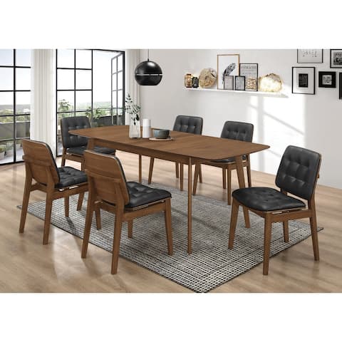 Lana Natural Walnut and Black 7-piece Dining Set with Butterfly Leaf
