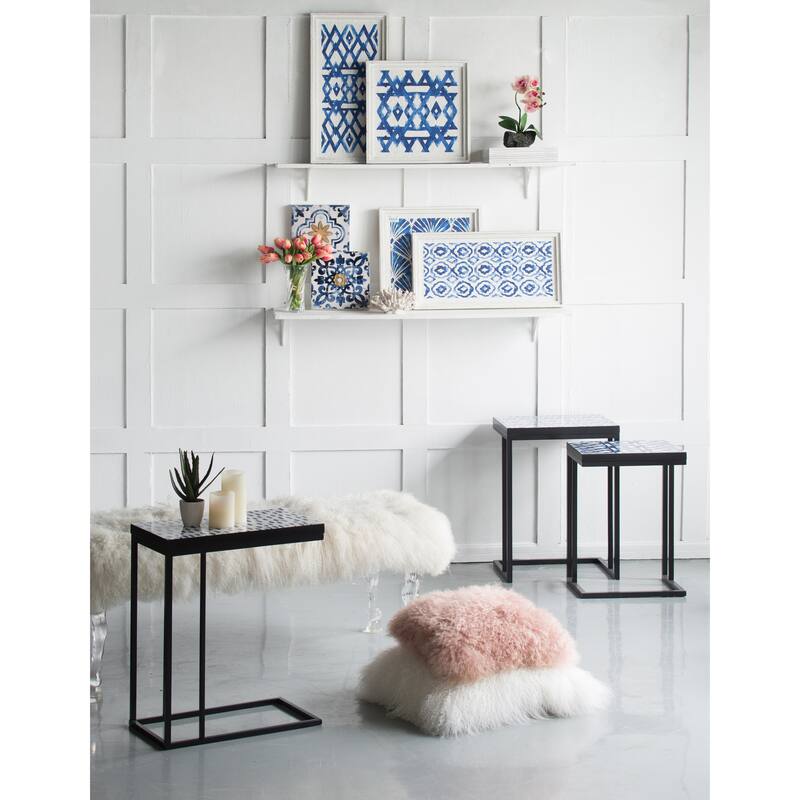Modern Blue and White Hanging Sculptures Wall Decor with Fir, for Kitchen Beach Sun Room and Living Room Set of 2 Blue