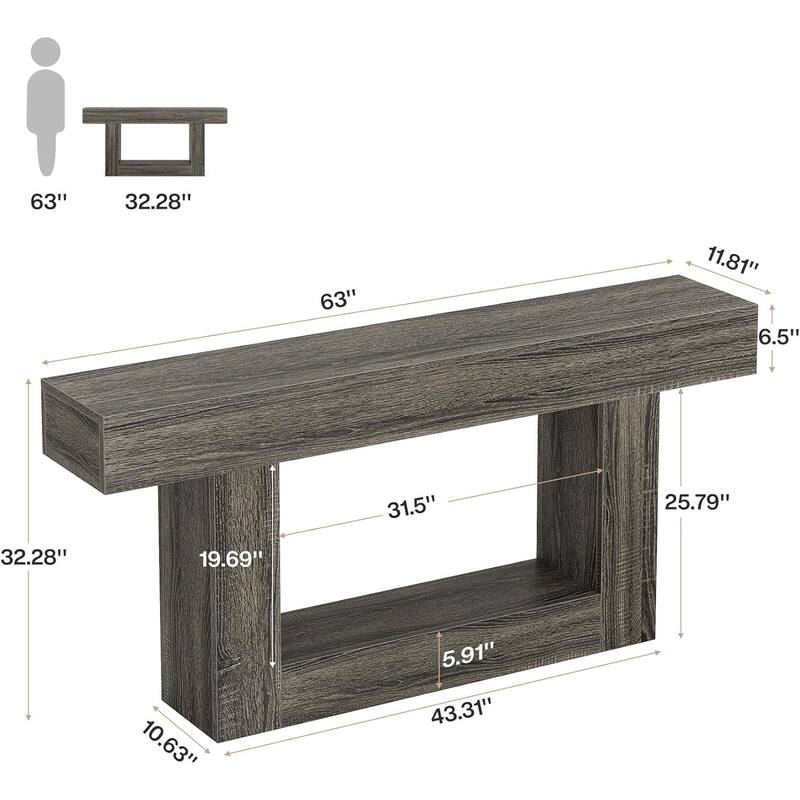 63 Inches Console Table, Farmhouse 2 Tiers Entryway Table, Sofa Table