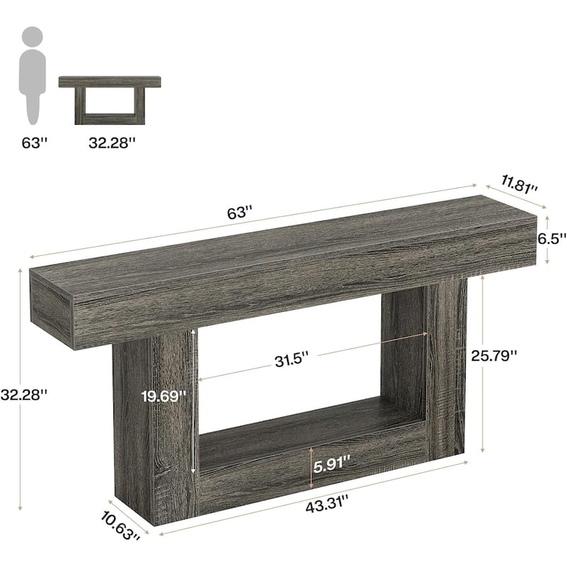 63 Inches Farmhouse Console Table with U-Shaped Base