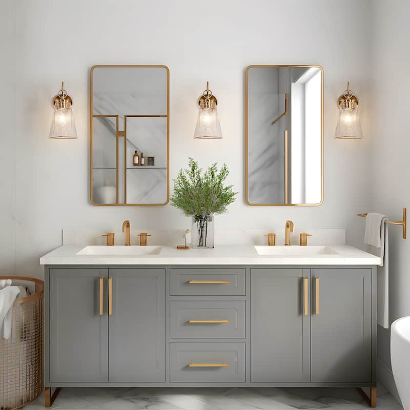 Modern 1-Light Gold Wall Sconce Glass Bathroom Vanity Lights - Brass