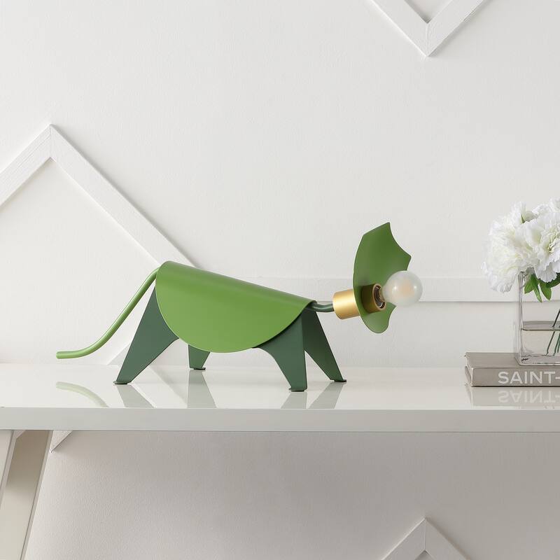 Bradley 7.5" Modern Industrial Iron Triceratops LED Kids' Lamp, Green by JONATHAN Y