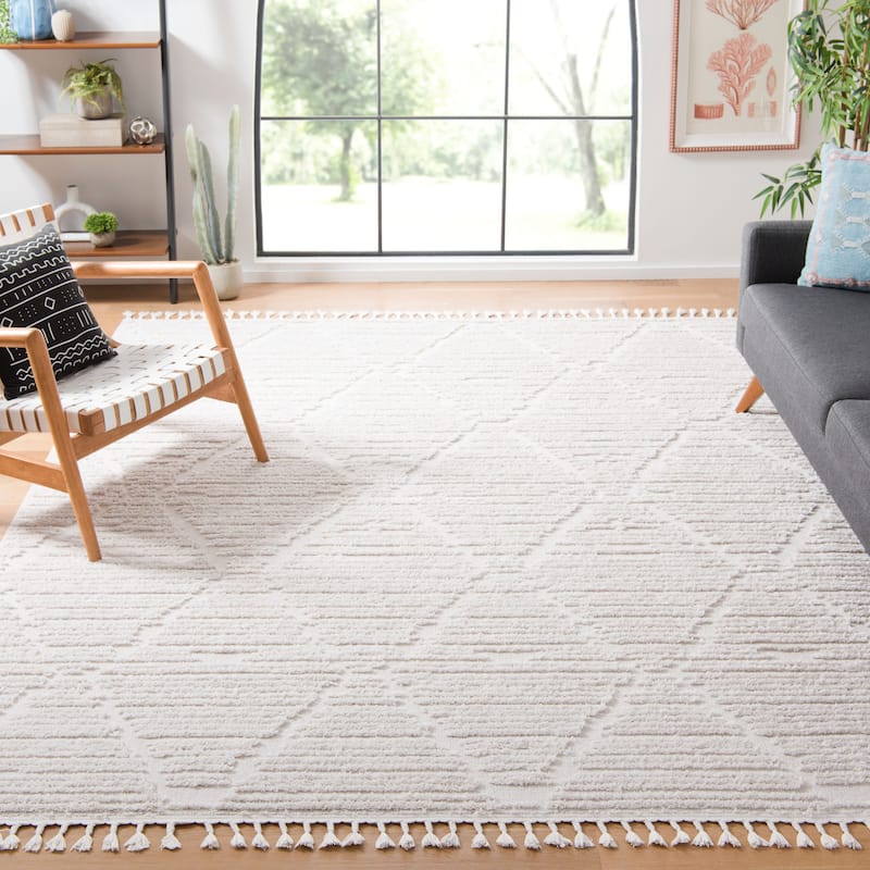 SAFAVIEH Marrakech Moroccan Esperanza Boho Braided Tassel Area Rug - 12' Square - Beige