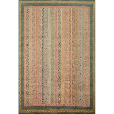 Hand Knotted Oriental 100% Wool Carpet Traditional Geometric Multi-Colored Ziegler Area Rug - 9' 10'' X 7' 10''