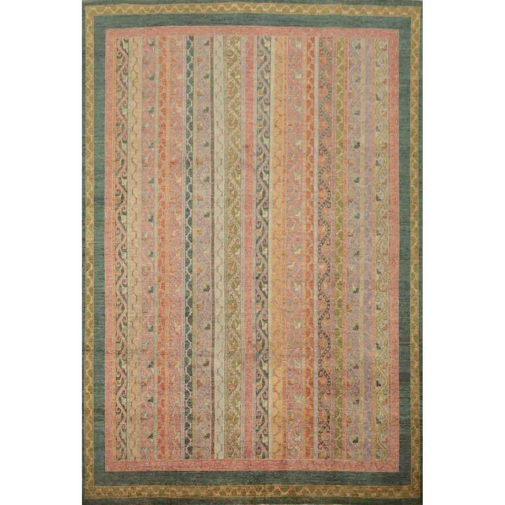 Hand Knotted Oriental 100% Wool Carpet Traditional Geometric Multi-Colored Ziegler Area Rug - 9' 10'' X 7' 10''