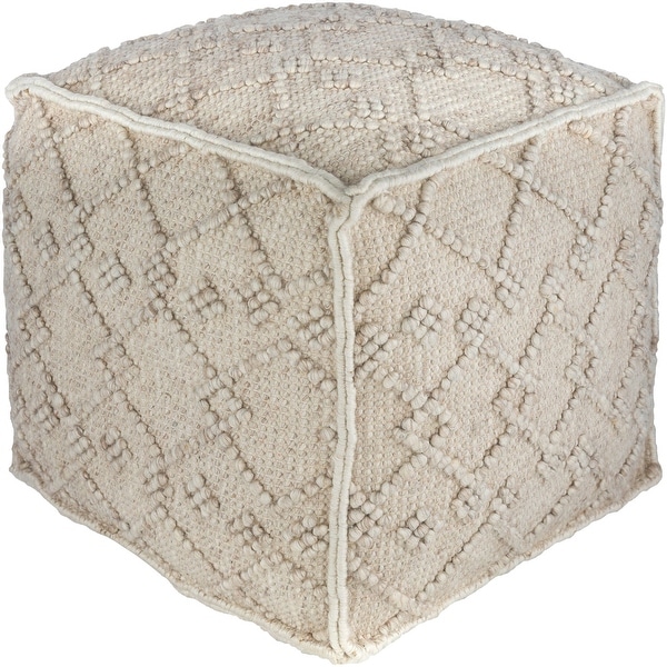 18" Beige and Ivory Pouf Ottoman with Piping Edge - N/A