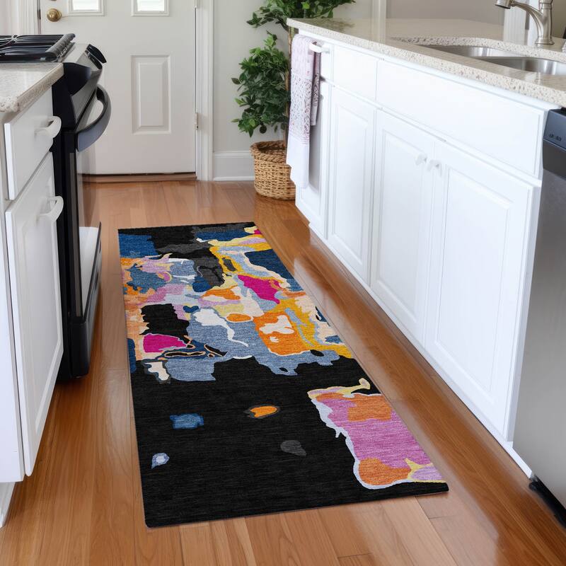 Premium Washable Super Soft Modern Abstract Mayfield Rug - Black - 2'3" x 7'6"