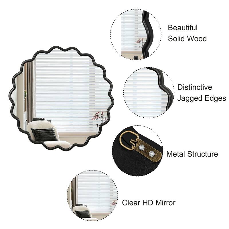 31"/36"/42" Modern Solid Wood Round Wall Decor Mirror