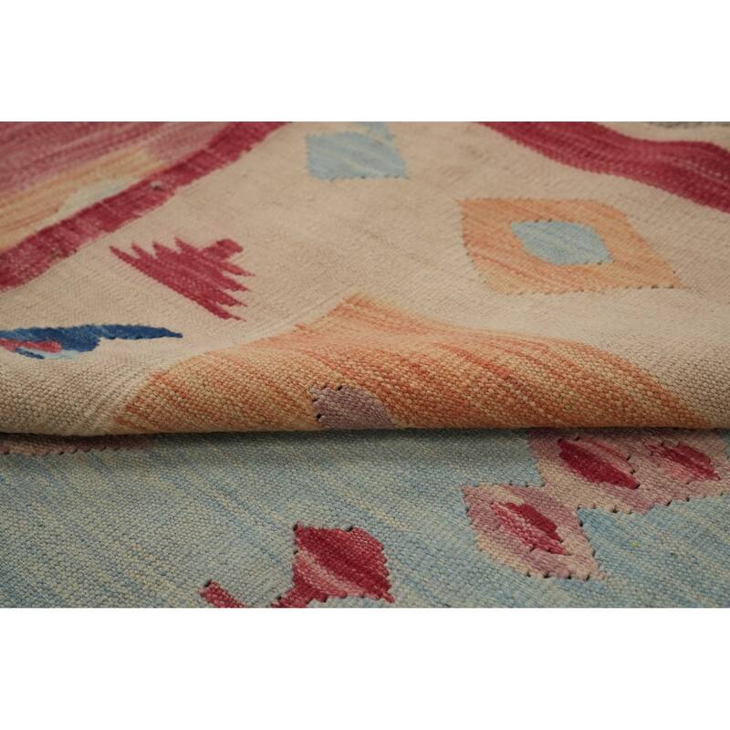 Hand Woven Oriental 100% Wool Carpet Southwestern Tribal Navy Blue & Blues Kilim Area Rug - 12' 11'' X 9' 6''