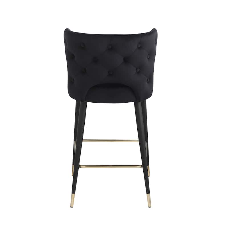 Contemporary Velvet Thick Upholstered Counter Bar Stool Set of 2,with Gold Tipped and Black Metal Legs