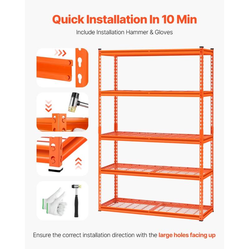 Orange Steel Garage Shelf with Hooks, Adjustable Garage Shelving