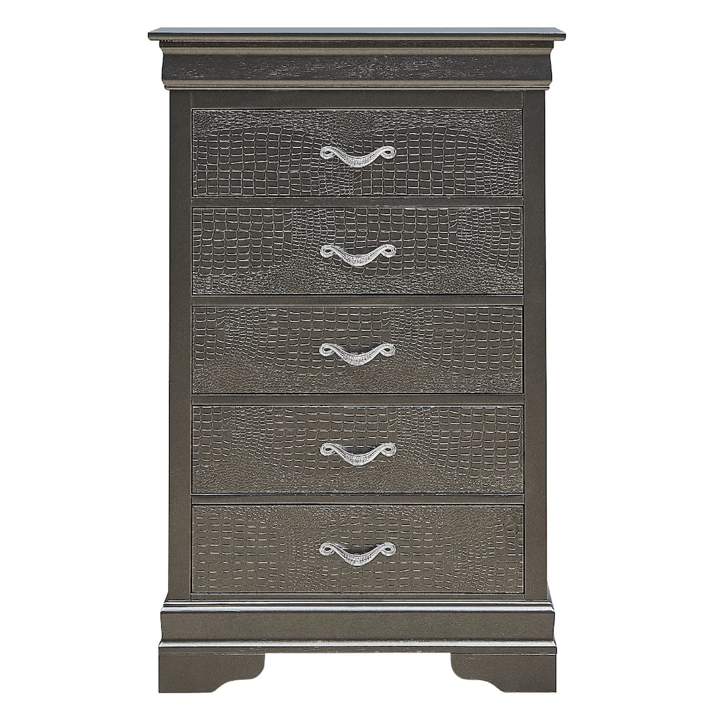 5-Drawer Wooden Bedroom Chest - 48" - Metallic Black