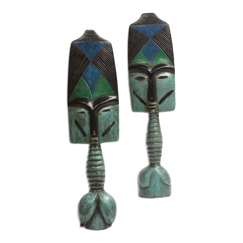 Novica Handmade Blue Ashanti Wood Fertility Dolls (Pair)