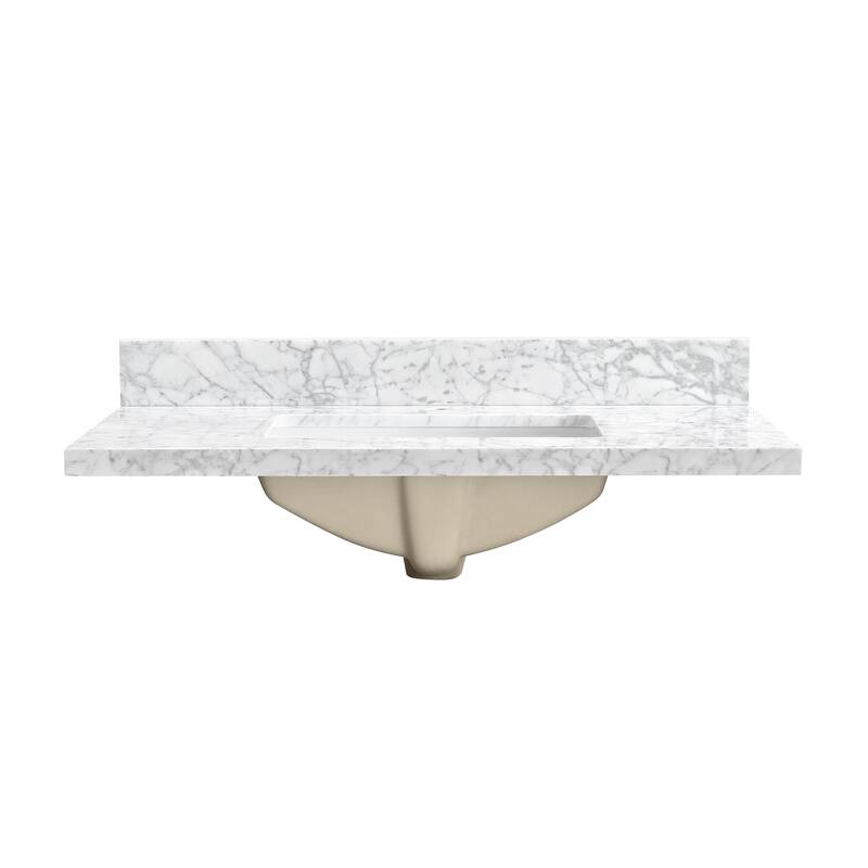Zevio Natural Marble Vanity Top in Carrara White with Ceramic Sink