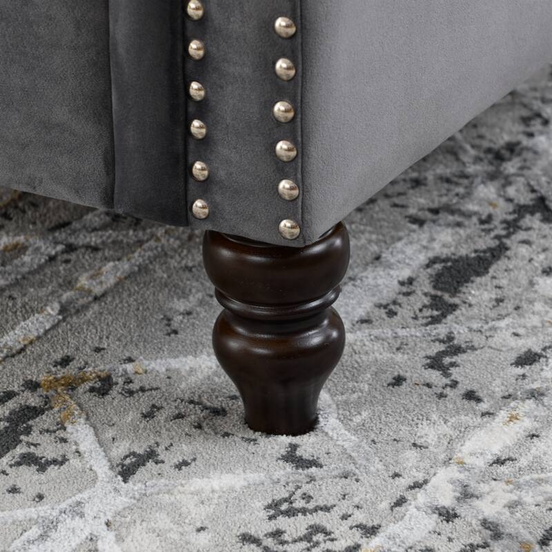 57" Chesterfield Sofa Grey Velvet for Living Room, 2 Seater Sofa Tufted Couch with Rolled Arms and Nailhead