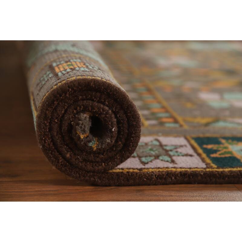 Hand Knotted Oriental 100% Wool Carpet Traditional Tribal Brown Heriz (serapi) Runner Rug - 9' 11'' X 4' 0''
