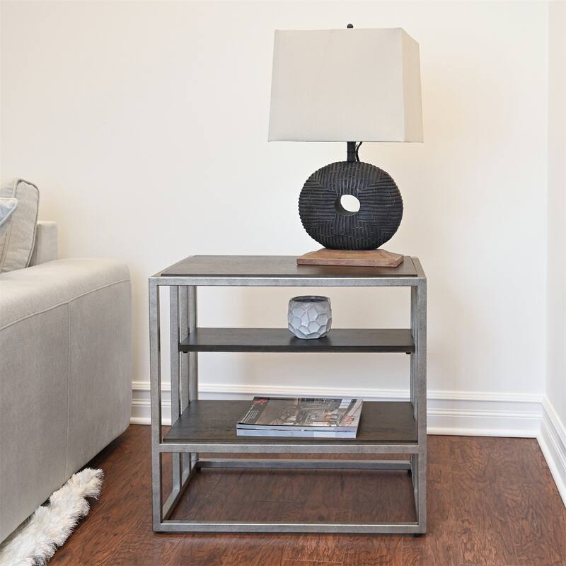 Wood End Table with Metal Frame and Shelf