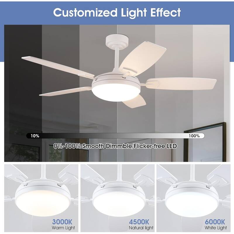 52" Downrod Ceiling Fan with Light, Modern LED Ceiling Fan,Remote and APP Control,Quiet DC Motor,sloped ceiling compatiable