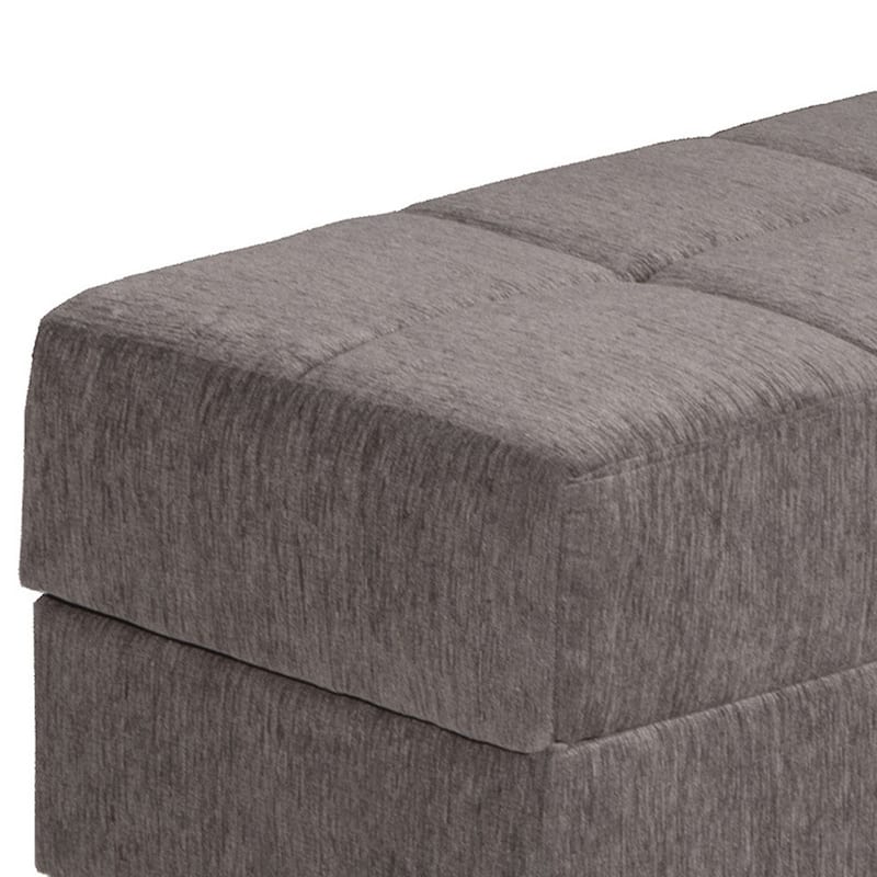 HomeRoots 52" Gray and Brown Chenille Tufted Storage Ottoman