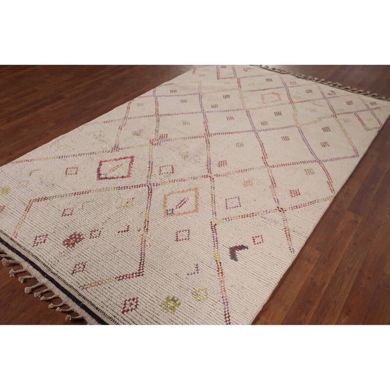Trellis Moroccan Oriental Area Rug Hand-Knotted Wool Carpet - 5'4"x 8'7"