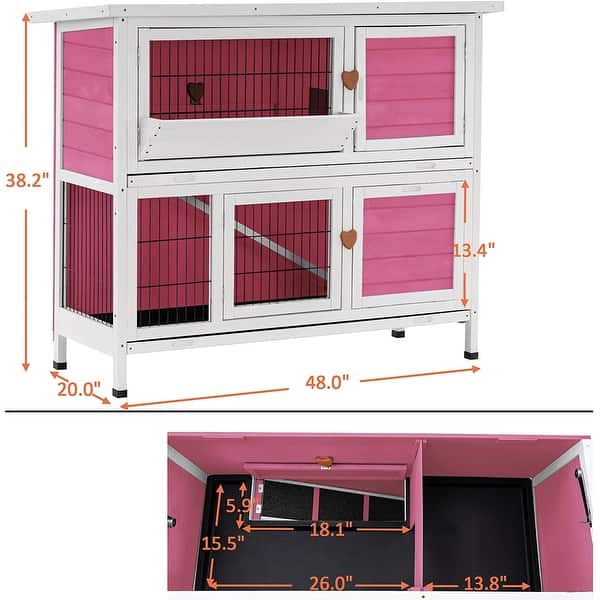 dimension image slide 2 of 4, Lovupet Rabbit Hutch Cage with Pull Out Tray, 2 Stroy Outdoor Indoor Wooden Bunny Cage, Rabbit House 0323