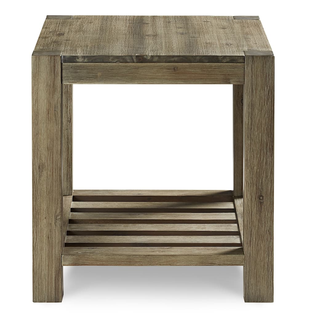 Canyon Solid Wood Rectangular End Table in Washed Grey - 25" x 24" x 24"