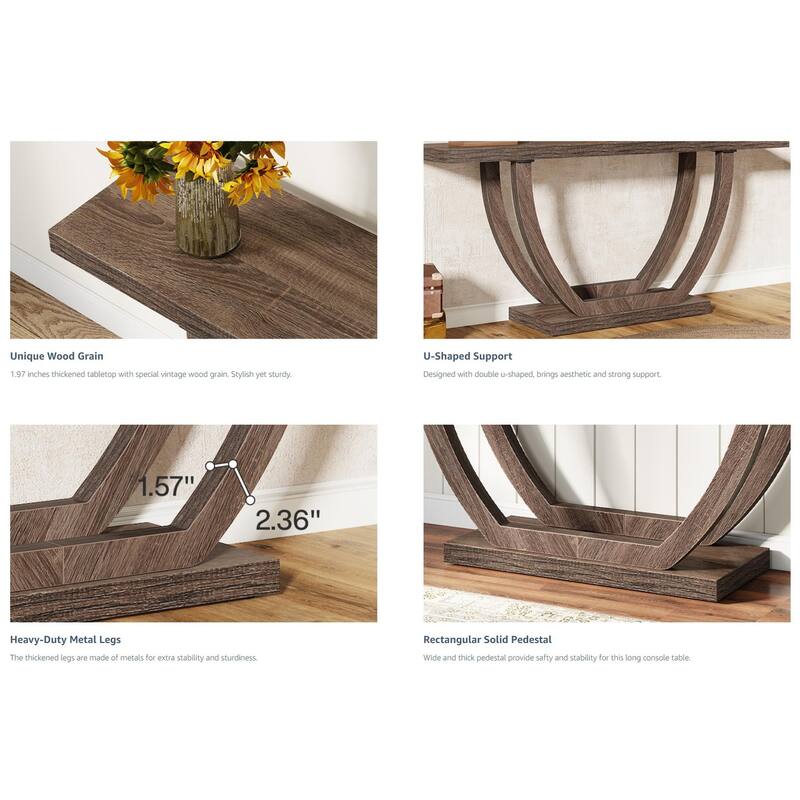 63" Farmhouse Console Table, Chocolate Brown