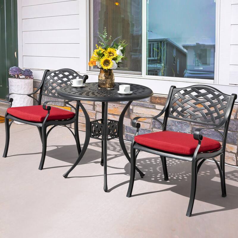Outdoor 2-Person Cast Aluminum Bistro Set with Olefin Cushions
