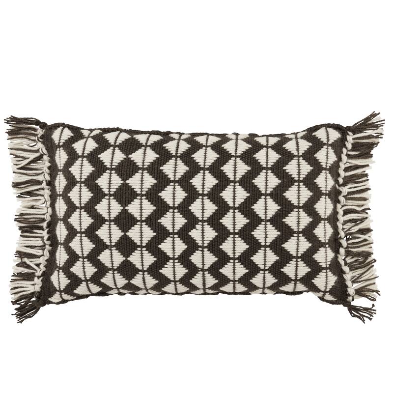 Cerulean Geometric Indoor/ Outdoor Lumbar Pillow - 13"X21" Polyester Fill - Polyester - Black/Ivory